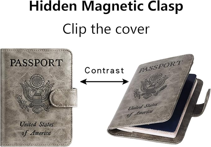 Passport Holder Cover Wallet RFID Blocking Leather Card Case Travel Accessories for Women Men (Grey)