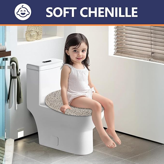 Microfiber Elongated Toilet Seat Cover 19.5"x 15" Machine Washable Solid Toilet Lid Cover Adjustable Rubber Backing Fits Most 18-19.5" L x 14-16" W Elongated Toilet Seat