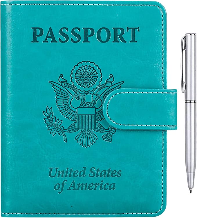 TIGARI Passport Holder for Travel Women Men, PU Leather Waterproof RFID Passport Holder Wallet Cover Case Sleeve, Family Vacation Plane Cruise Travel Document Organizer Essentials-Teal
