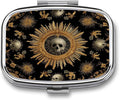 Metal 2 Compartment Pill Organizer Travel Friendly Portable Compact Pill Box Cute Pill Case,for Pocket Wallets Daily Portable Medicine Vitamin Tablet Storage (The Skeleton in The Center)