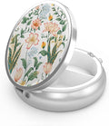 Pill Box 3 Compartment Medicine Pill Case,Portable for Pocket or Purse Pill Box Decorative Metal Medicine Vitamin Organizer Unique Gift(Floral Flower)