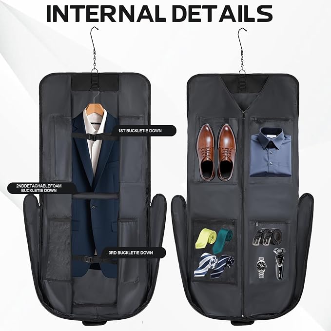 Garment Bags for travel,Hanging clothes Bag for Men Women,Suit Bags with Shoulder Strap,Wedding dress/shirt carry on luggage with fence hook,Wrinkle Free foldable duffle bag,Waterproof luux travel bag
