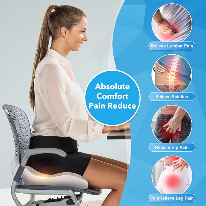 Seat Cushion,Office Chair Memory Cushion, Ergonomic Design, Relieve Sciatica and Long-Term Sitting Pain, Suitable for desks, Car Seats, Games, Wheelchairs