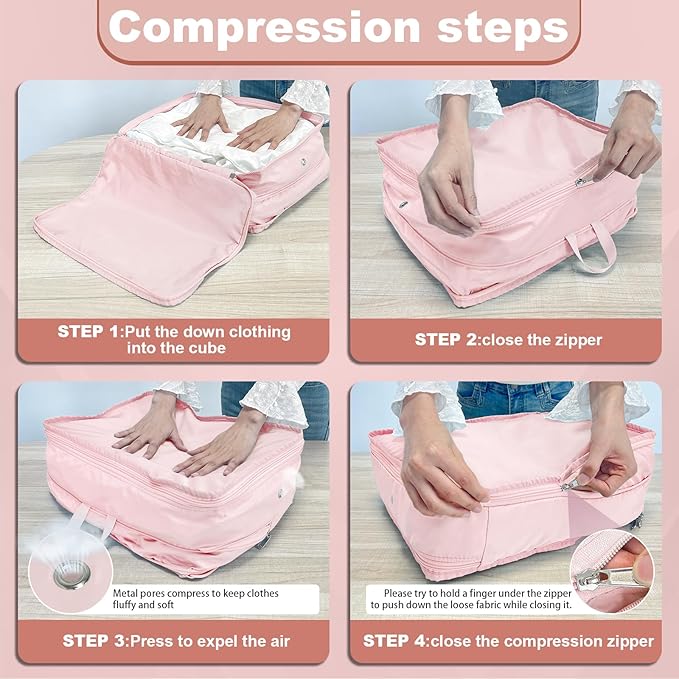 Extra Large Compression Packing Cubes for Travel Essentials, 2 Pack Expandable Travel Cubes for Packing Bags Suitcase Organizer, Pink