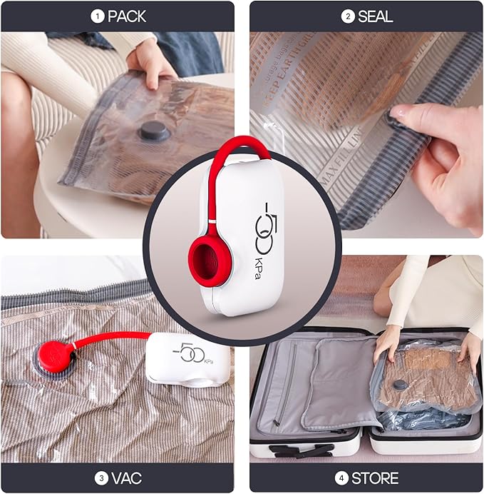 VMstr 9 Pack Vacuum Storage Bags for Travel, Carry-on Size Space Saver Bags for Luggage Clothes and Clothing Compression Packing, High Pressure Electric Pump(D/C Power)
