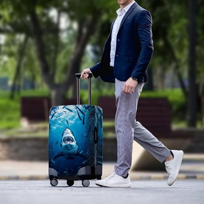 Seadworld Shark Luggage Cover 18-21 Inch High Elastic Thickened Travel Suitcase Covers Blue
