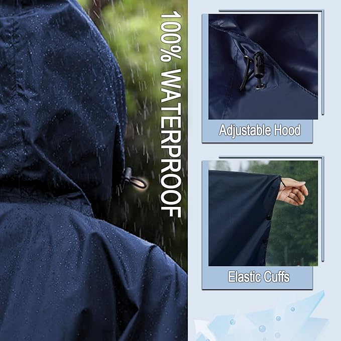 Rain Poncho Jacket Coat Hooded Zipper Style for Women/Men/Adult with Pocket