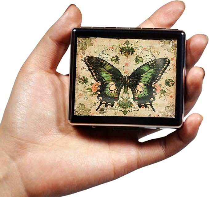 Cute and Portable Metal Pill Organizer – 8 Compartments, Elegant Chrome Finish, Ideal for Travel and Daily Use (Vintage Butterfly)