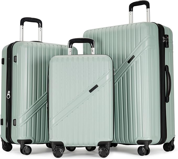 GinzaTravel Luggage Sets 3-Piece Expandable Suitcases with Wheels PC+ABS Durable Hardside Luggage sets TSA lock (Light green, 3-Piece Set(20"/25"/29"))