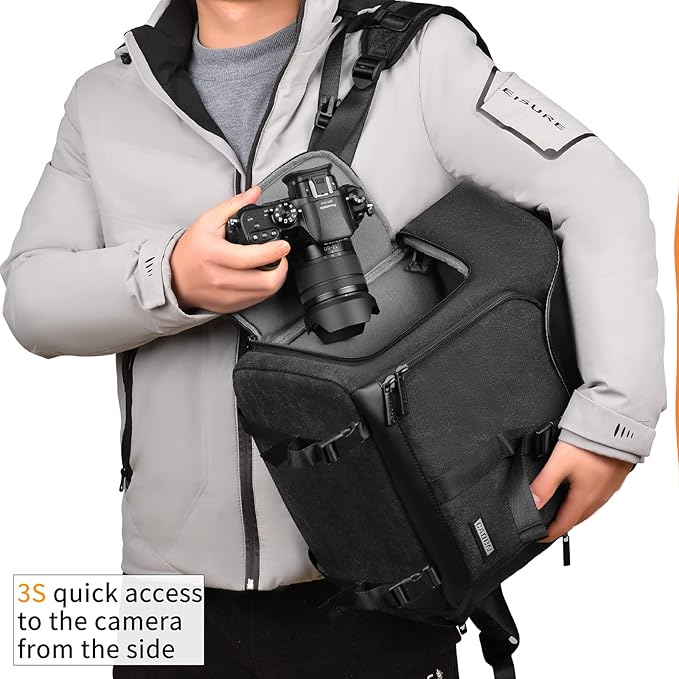 CADeN Camera Backpack Canvas Camera Bag for DSLR/SLR Mirrorless Camera with 15.6 inches Laptop Compartment, Camera Case Compatible for Sony Canon Nikon Cameras and Lens Tripod Waterproof Black