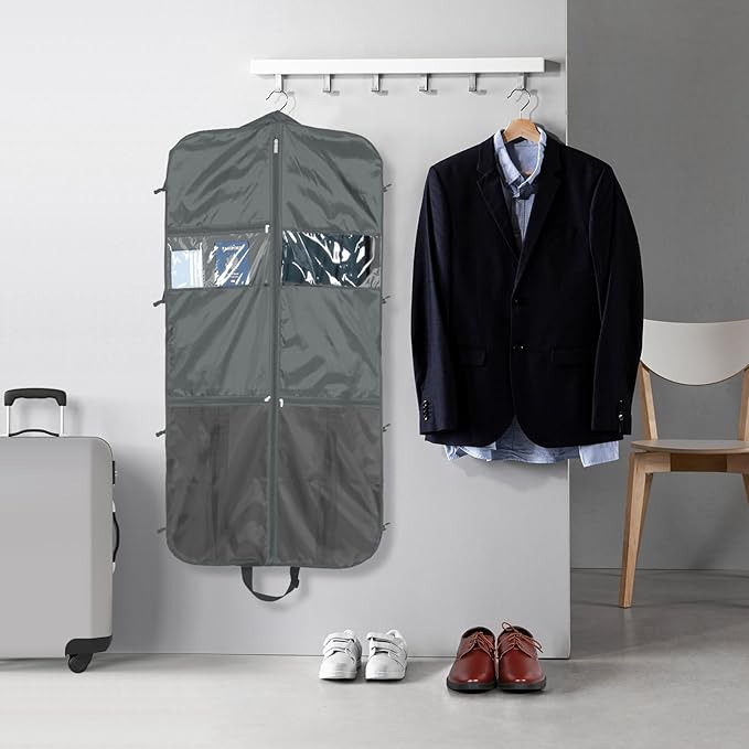 Zilink Upgraded Garment Bags for Travel Hanging Fur Coat Storage Bag Suit Bags for Men Storage with Adjustable Handles and Stable Buckles for Suit Shirts Coats Dresses, Grey