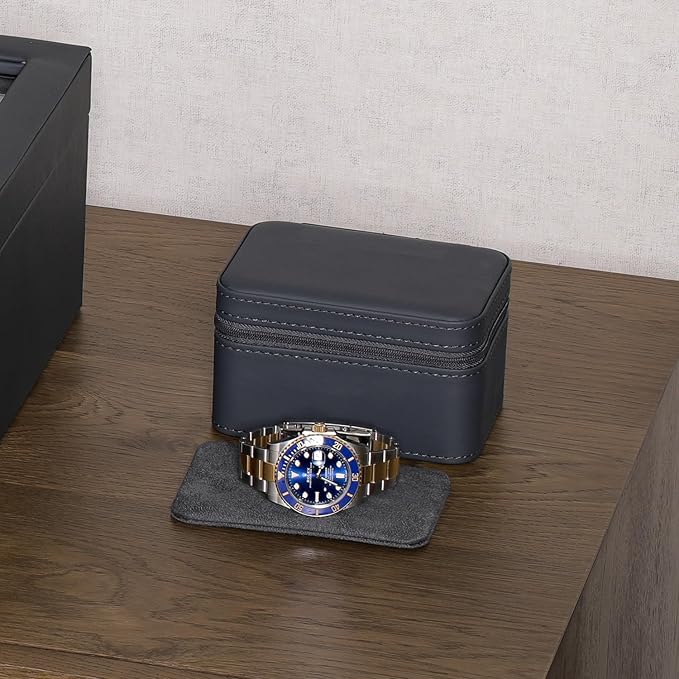 ROTHWELL 2 Watch Travel Case for Men | Compact PU Leather Protective Box with Microsuede Interior | Fits Watches & Smartwatches Up to 55mm (Carbon)