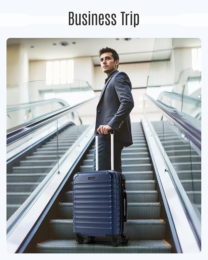 LIGHT FLIGHT Carry On Luggage 22x14x9 Airline Approved, Carry On Suitcases with Wheels, Expandable Hardside Lightweight Rolling Travel Luggage with TSA Lock 20 Inch Carryon, Dark Blue