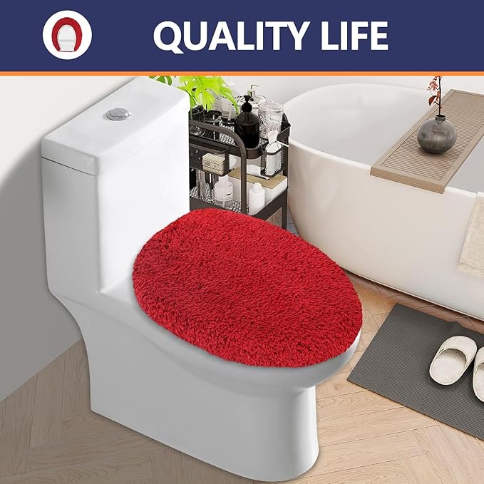 Microfiber Elongated Toilet Seat Cover 19.5"x 15" Machine Washable Solid Toilet Lid Cover Adjustable Rubber Backing Fits Most 18-19.5" L x 14-16" W Elongated Toilet Seat