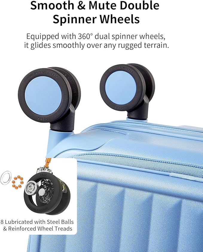 aji Expandable Top Open 24 Inch Checked Luggage with Spinner Wheels, Large Suitcase with TSA Lock, Hardside Travel Luggage Suitcases for Men Women, for 14+Days Travel, Blueberry Blue