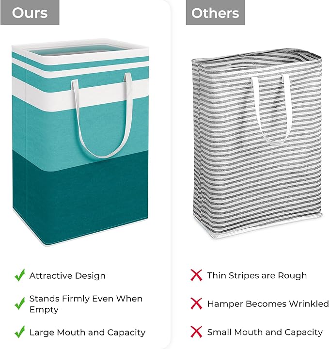 HomeHacks 2-Pack Large Laundry Basket, Waterproof, Freestanding Laundry Hamper, Collapsible Tall Clothes Hamper with Extended Handles for Clothes Toys in the Dorm and Family (Green, 88L)