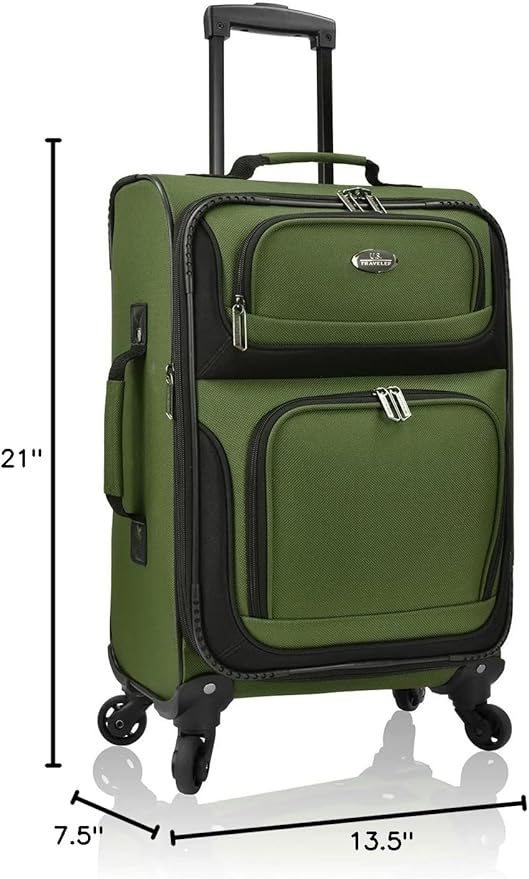 U.S. Traveler Lightweight Rolling 20" Carry On Luggage Softside Suitcase, Green, 4 Wheel