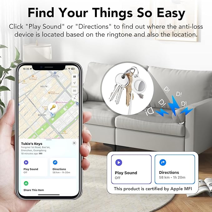 2025 New [Apple MFi Certified] (iOS Only) Air Tracker Tags-4 Pack, Bluetooth Tracker for Apple Find My, Replaceable Battery, Key Finder and Item Locator Smart Tag for Keys, Bags, Luggage, Pet (White)