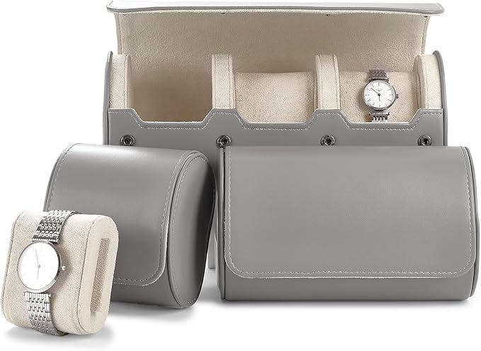 Oirlv PU Leather Watch Box for Mens Watch Organizer Case Jewelry Gift Box for Birthday Fathers Day Anniversary(2 slots, Grey)