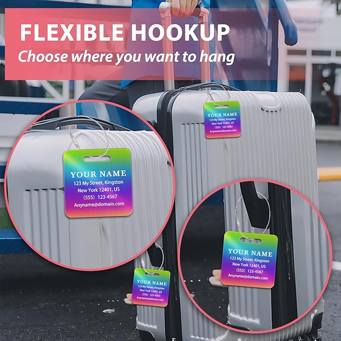 Personalized Luggage Tags for Suitcases (2/4/6/8 Pack) - Custom Engraved Metal Travel Tag, Customizable Pattern/Name/Text for Bags Backpacks Suitcases