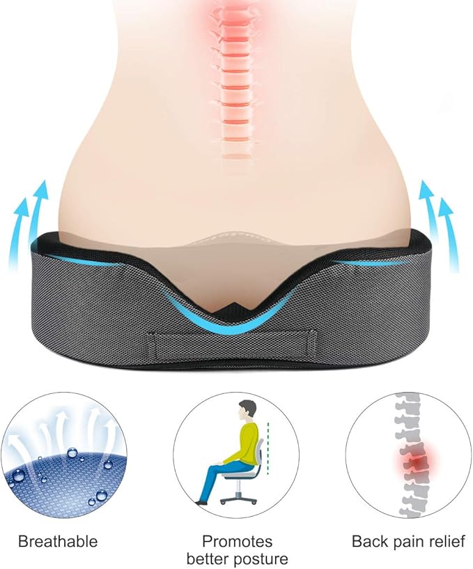 LOUTYTUO Seat Cushion Pillow,100% Memory Foam and Washable Cover,for Office Chair,Car Seat and Wheelchair,Tailbone & Sciatica & Back Pain Relief
