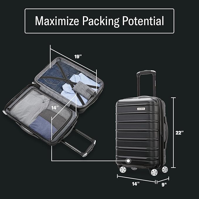 Samsonite Omni 2 Carry-On Hardside Luggage with 360° Spinner Wheels - Scratch Resistant Hardshell - TSA, Airline-Approved - Expandable Polycarbonate Shell for Lightweight Travel - Midnight Black