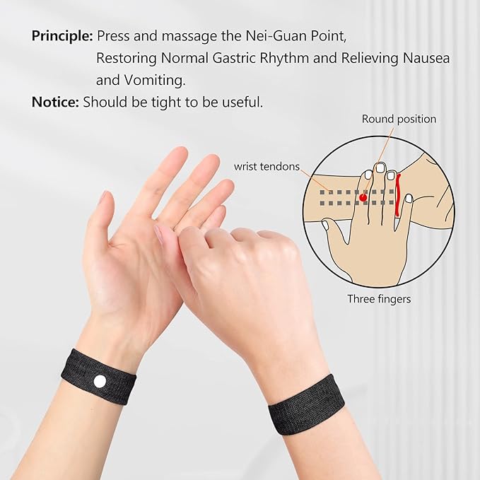 Cozyhealth Motion Sickness Wristband, Anti-Nausea Acupressure Wrist Band for Nausea Relief, Dizziness and Vomiting from Car Boat Flying Travel Sickness (Black, 2 Pairs)