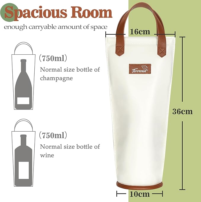 Tirrinia Single Wine Carrier Tote, Insulated Wine Cooler Bag for Travel, Picnic, & Wine Gifts – Thermal Padded Wine Bottle Holder Tote for Men & Women, Wine Gift for Wine Lovers,White Brown