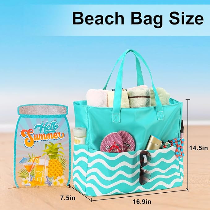LEDAOU Beach Bag Waterproof Sandproof Women Tote Bag Pool Bag with Zipper for Gym Grocery Travel with Wet Pocket