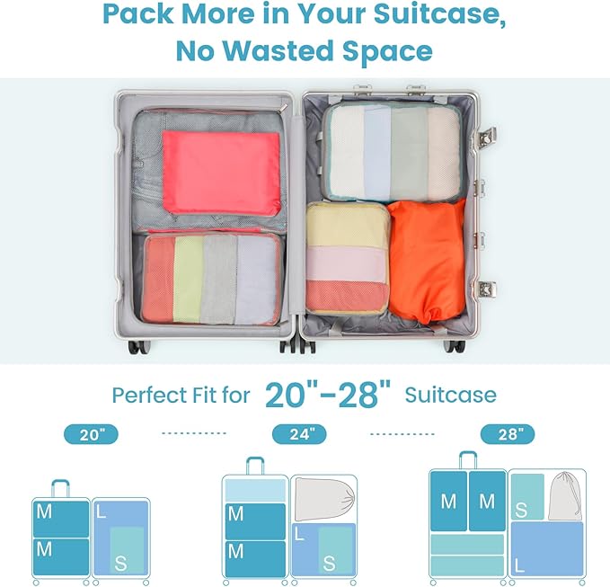 Cambond Compression Packing Cubes for Travel - 7 Set Multi-color See Through Mesh Compression Cubes for Travel Essentials, Space Saving Luggage Packing Organizers Bags for Carry on Suitcases