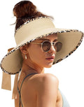 Camptrace Sun Visors for Women Wide Brim Beach Hat Foldable Straw Visor Hat Ponytail Summer Packable UPF 50+