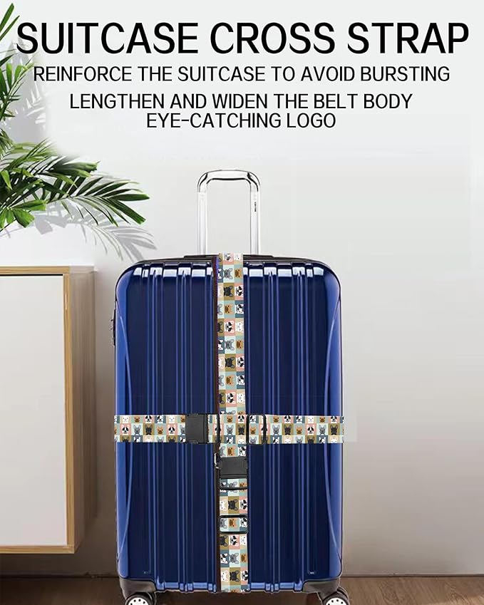 Luggage Straps for Suitcases, Adjustable Travel Belt, Durable Wide Luggage Strap, Cute Suitcase Strap Identifiers with Buckle, Bag Straps for Luggage, Cute Dogs