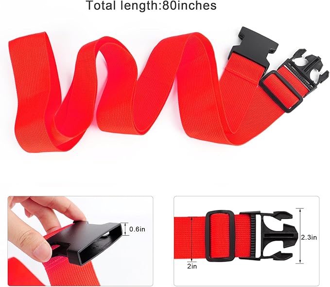 2Pcs Luggage Straps for Suitcase Travel Accessories TSA Approved, 80In Long Belts to Keep Your Suitcase Secure, Adjustable Bag Straps with Quick-Release Buckle for Travel Bag Closure, Red