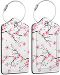 Luggage Tags for Suitcase,2 Pack Japanese Cherry Blossom Tree Luggage Tag PU Leather Privacy Cover ID Label with Stainless Steel Loop for Women Men Teens Travel