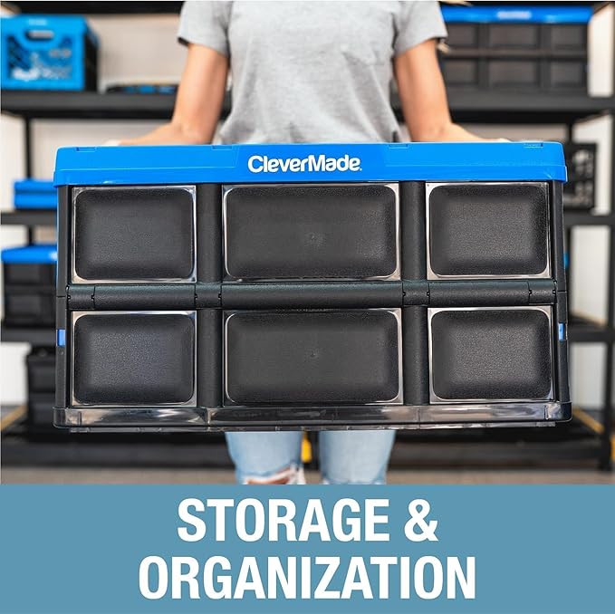 CleverMade Collapsible Storage Bins - Stone 3 Pack 32L - Stackable Containers Heavy Duty Capacity Folding Crates - Space-Saving for Home