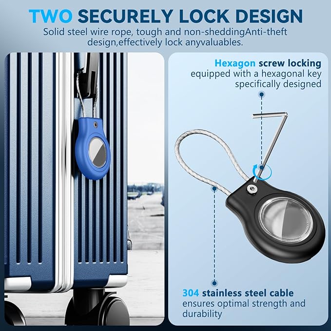 Waterproof Airtag Holder,2 Pack Air tag Case with Secure Lock,Airtags Keychain for Apple Airtag,Anti-Lost Protective Case Air tag Accessories for GPS Item Finder Tracker Luggage,Bag,Key,Pet-Black/Blue