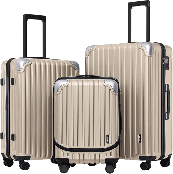 LEVEL8 Grace Luggage Sets Hardshell Suitcase with Wheels, Sturdy Large Suitcase Tsa Lock 20 Inch Expandable Carry on 24 Inch 28 Inch Checked Luggage, 3-Piece Set (20/24/28), Champagne
