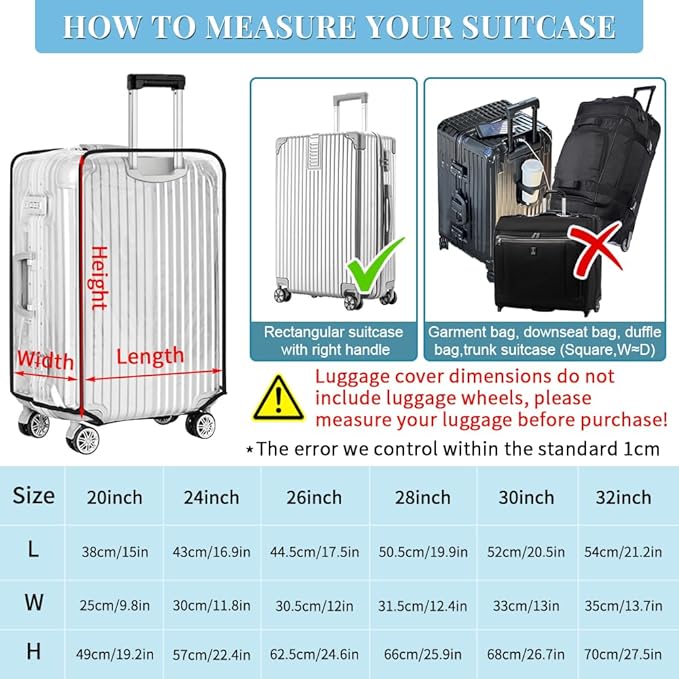 Yotako Clear PVC Suitcase Cover Protectors 20 Inch Luggage Cover for Wheeled Suitcase 20''