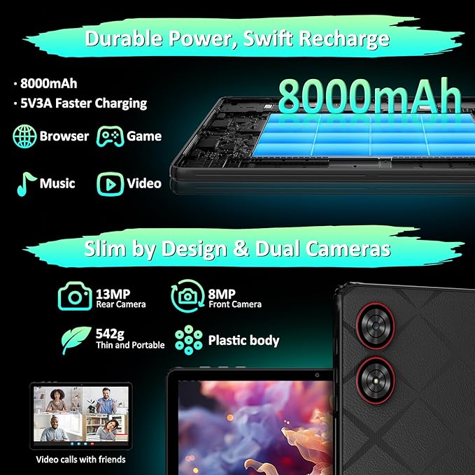 Android Tablet, 11" Android 15 Tablet, 2K FHD Display Tablets, 36GB RAM (12+24) & 256GB ROM,1TB Expandtion, Octa-Core, 8000mAh, WiFi 6, BT 5.0, HD IPS Large tableta, Keyboard & Mouse Included