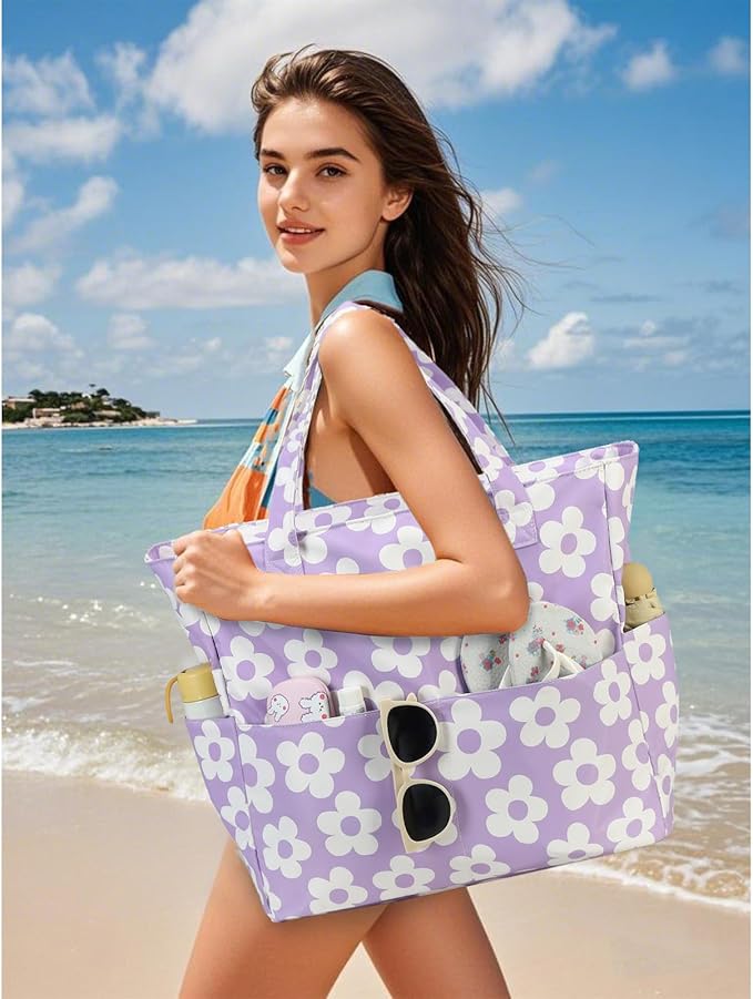 Beach Pool Bags Tote for Women Ladies Large Gym Tote Carry On Bag With Wet Compartment for Weekender Travel Waterproof