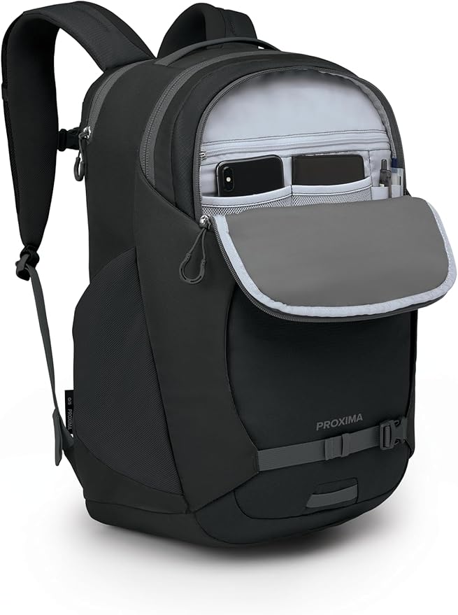 Osprey Proxima 30L Campus Laptop Backpack - Organized Everyday Pack with Dedicated Tech Storage, Water Bottle Pockets, and Comfortable Carry - Perfect for School, Commutie, and Travel, Black/Coal Grey