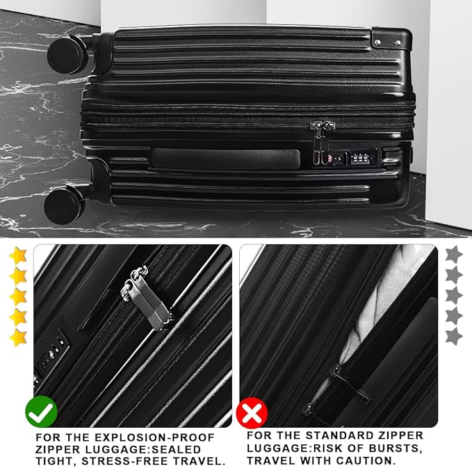 3-Piece Expandable Luggage Set Suitcase in Classic Black -Double Wheel Stability & Secure TSA Locks(20in24in28in)