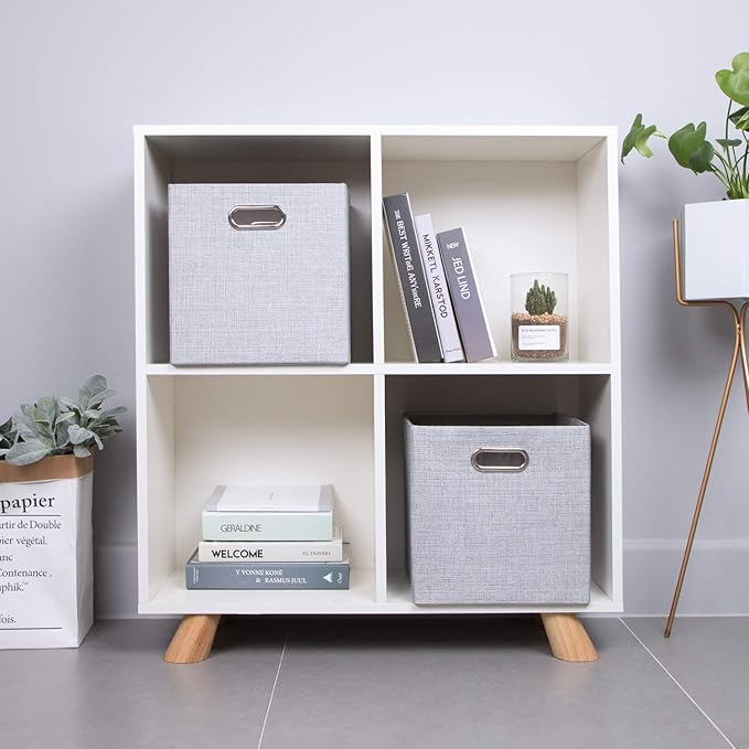 11 Inch Cube Storage Bins for Organization, Fabric Storage Cubes Closet Storage Bins for Cube Organizer, Thick and Heavy Duty Storage Baskets for Shelves, 4pcs, Sliver Grey
