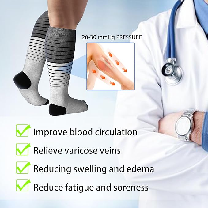 LEVSOX Compression Socks for Pregnant Women 20-30 mmHg Knee High Cute Funny Mens Supports Socks for Nurses, Medical, Travel