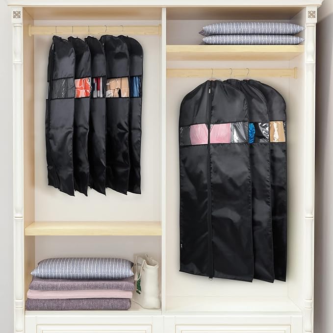 Univivi Hanging Garment Bags Suit Bag for Storage and Travel 40/50 inch,(Set of 6), Washable Suit Cover for T-Shirt, Jacket, Suits, Dresses, Coats, [Upgraded Version]