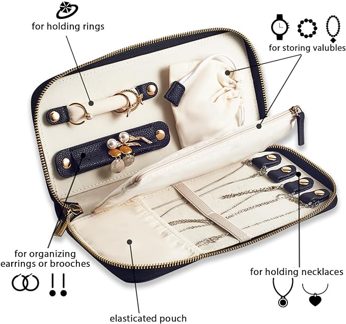 Travel Jewelry Organizer Case - for Tangle-Free Necklaces, Earrings, Rings, Bracelets Storage, Travel Essentials, Fashion Portable Jewelry Travel bags for Women - Medium Black