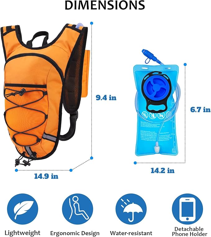 Lightweight Hydration Backpack 2L Water Bladder Pack for Running, Cycling, Hiking – Anti-Theft Water Backpack with Phone Holder, Trekking Pole Holder & Reflective Strips for Men & Women