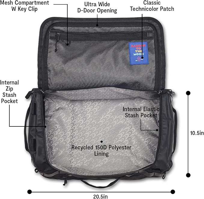 Baboon to the Moon Go-Bag Medium 40L – Detachable Straps, Small Duffle Bag for Travel, Gym Bag for Women, Mens Travel Bag, Duffel Bags for Traveling, Travel Duffel Bags for Women (Black)