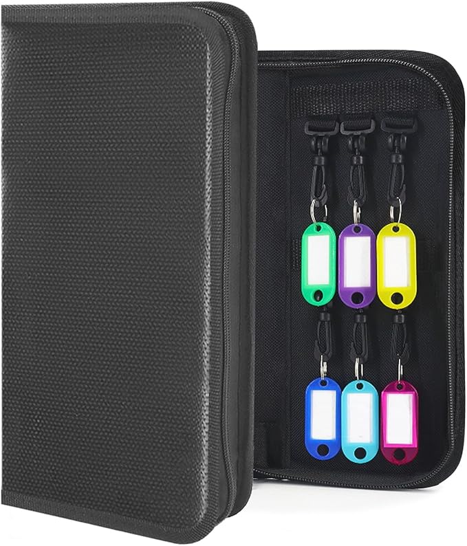 Portable Zippered Key Organizer, Waterproof Fireproof Key Case with 12 Key Hooks and Tags,Portable Key Storage for Rental Management Real Estate Sales Hotel Executives and Car Service (12 keys)
