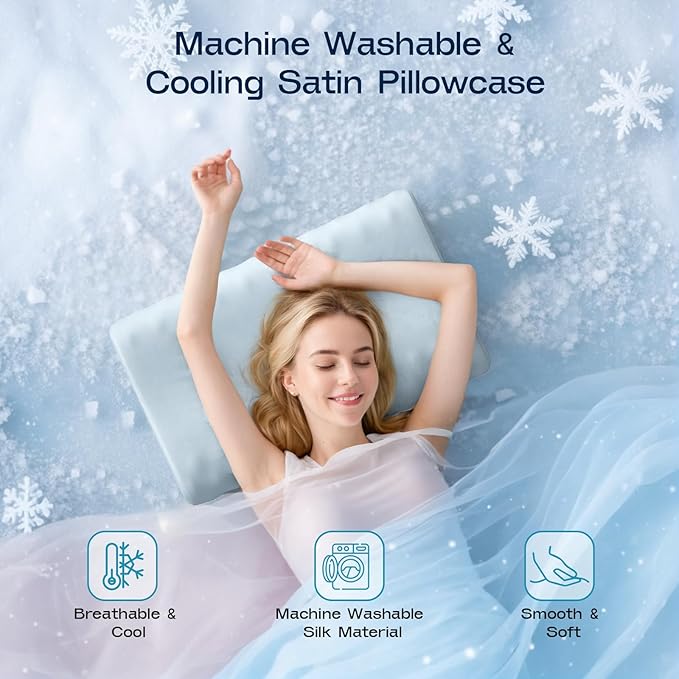 Cervical Neck Pillow for Sleeping - Memory Foam Pillows, Orthopedic Pillow for Neck and Shoulder Pain, Adjustable Cooling Contour Pillow (Misty Blue, Queen)